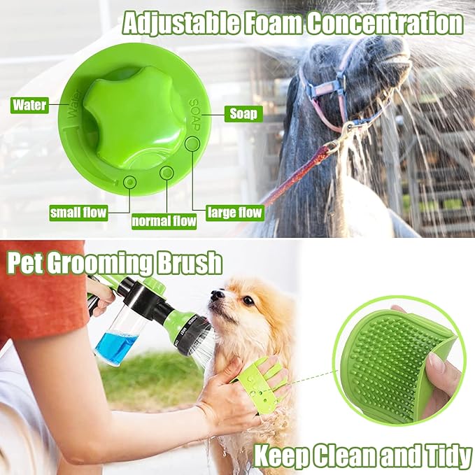 Dog Washing Hose Attachment with Soap & Shampoo Dispenser, 8-Way Spray Modes Pup Jet Dog Wash, Garden Hose Nozzle Sprayer for Watering Plants, Lawn, Patio, Car Wash, Showering Pet Outdoor