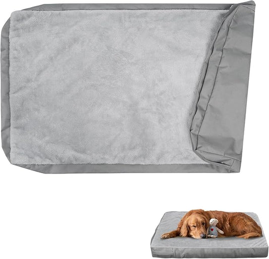 Waterproof Dog Bed Cover Machine Washable Fluffy Dog Bed Replacement Cover, 44Lx32Wx4H inch, Gray