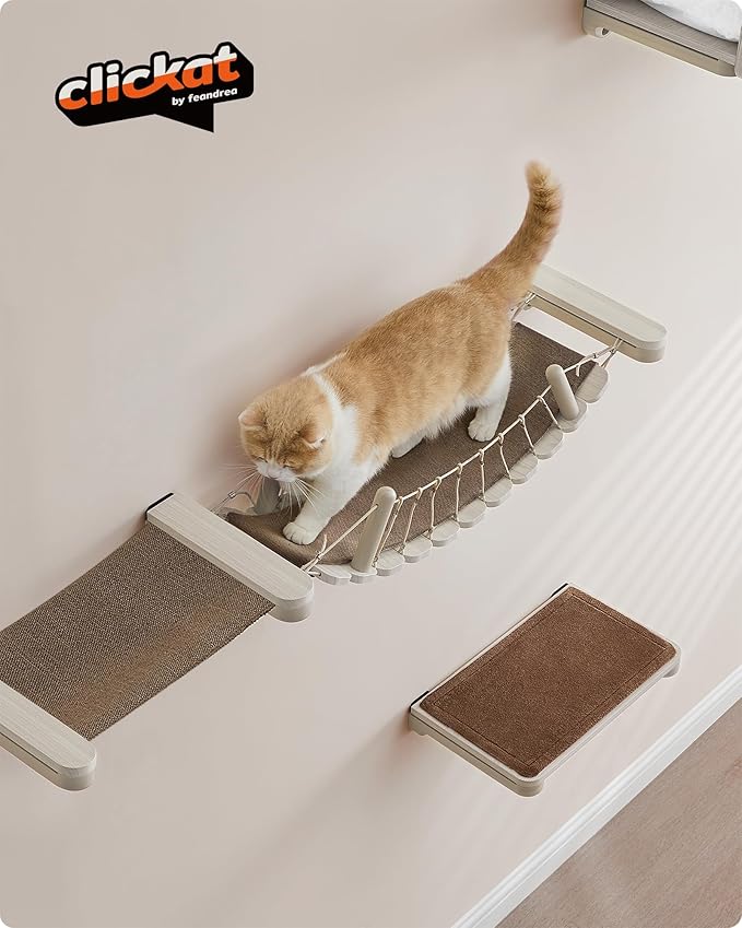 Feandrea Clickat Collection - No.003 Cat Bridge, Extremely Quick Assembly, Unlimited Expandability, Replaceable Module and Fabric Pad, Wall-Mounted Cat Perch for Indoor Cats, Cat Wall Furniture