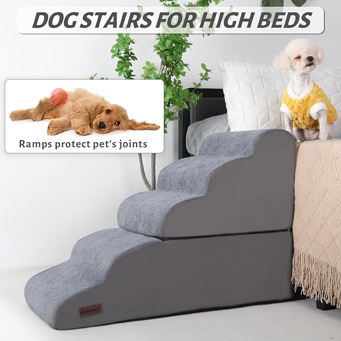 Dog Stairs and Ramp for High Bed, 5-Step Dog Steps for Small Dogs and Cats,Non-Slip Pet Stairs Suitable High Bed Climbing