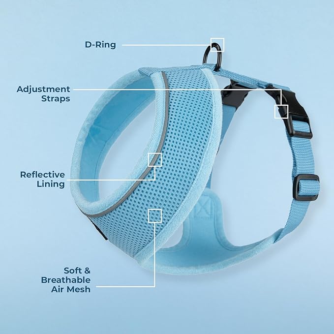 Aerolite No Pull Mesh Dog Harness with Lightweight, Soft, Breathable Chest Coverage, Reflective Stitching, and Adjustable Straps for Walking, Running, Training, Heavy Duty and Durable - Baby Blue, L