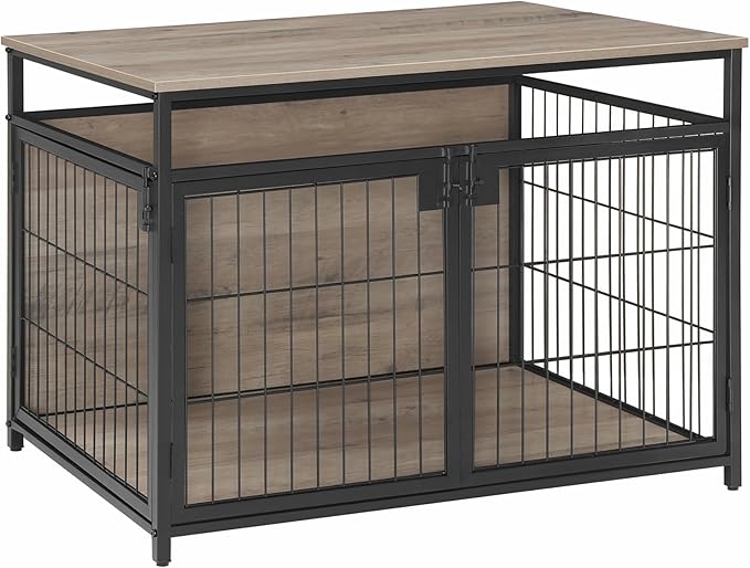 HOOBRO Dog Crate Furniture, 3 Doors Wooden Dog Crate Table, Indoor Dog Kennel Furniture for Medium/Large Dog, Side End Table, Chew-Resistant Dog House, Rustic Brown and Black BG93GW03