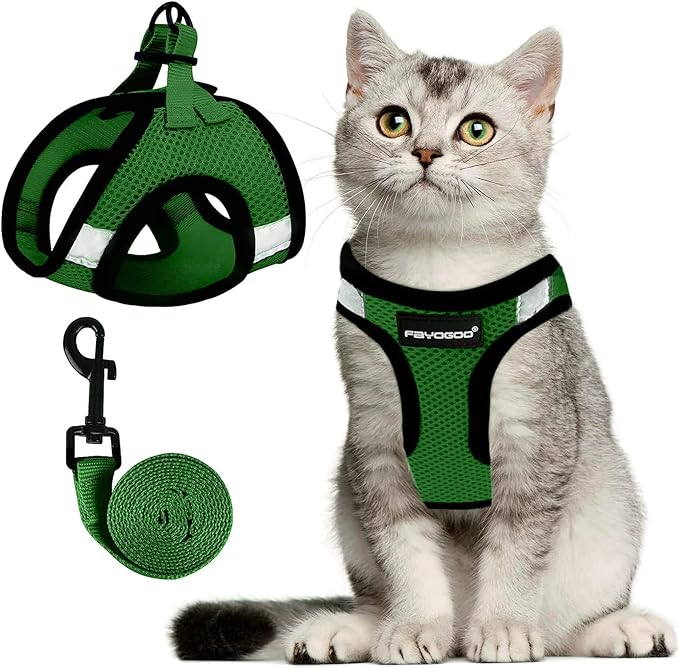 Cat Harness, Cat Leash and Harness Set for Walking Escape Proof, Harness for Small Cats/Small Dogs, Large Kitten/Puppy Harness and Leash, Harness for Cats S-XXL(Neon Green, X-Large)