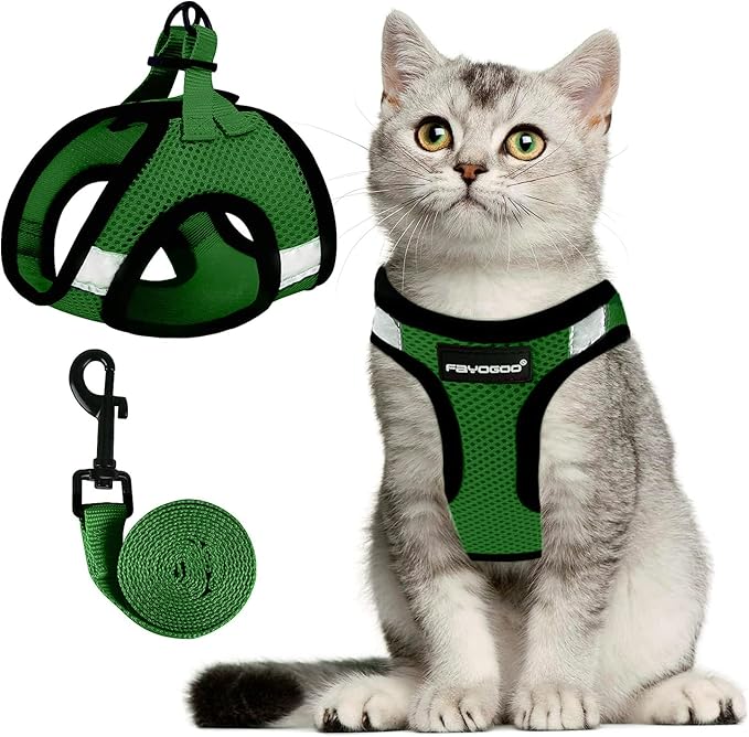 Cat Harness, Cat Leash and Harness Set for Walking Escape Proof, Harness for Small Cats/Small Dogs, Large Kitten/Puppy Harness and Leash, Harness for Cats S-XXL(Neon Green, Small)