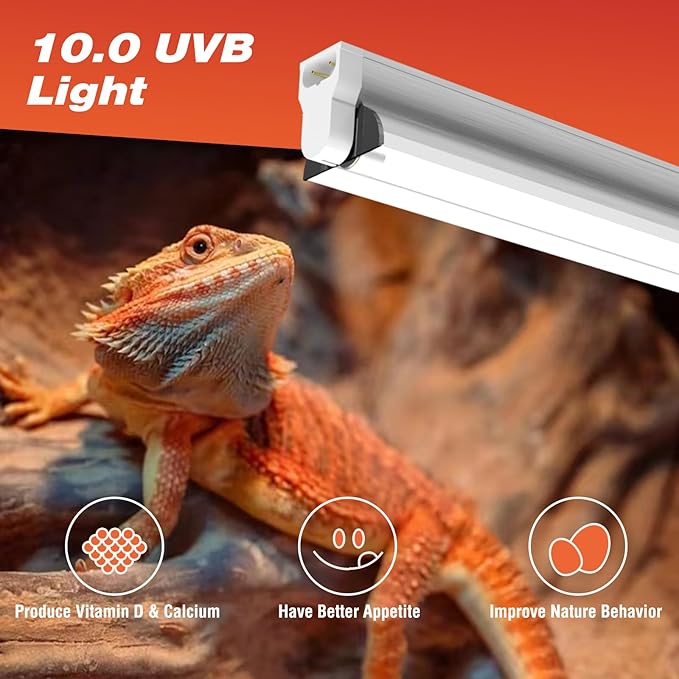 T5 UVB Reptile Light Fixture Including 2 Pack Bulbs HO 24W Reptile Amphibian Habitat Lighting Combo Kit with 22'' 10.0 UVB Bulb Desert Pet Habitat Lamp (24W-Fixture-Combo)