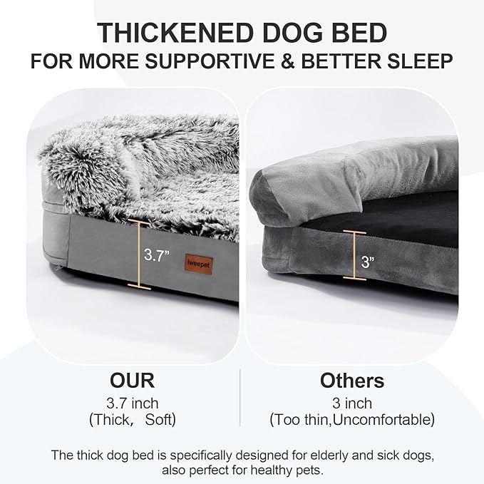 3.7 inch Thickened Orthopedic Dog Beds for Extra Large Dogs, Supportive Dog Sofa Bed with 28D Egg-crate Foam, Removable Washable Cover, Waterproof Lining, Half-Round Design for Puppy,Senior Dog