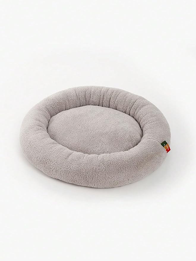 QWINEE Cat and Dog Cushion Bed Mat Plush Puppy Kitten Beds Round Bed Anti-Slip Pet Sleeping Bed for Small Medium Dog Cat Kitten Grey L