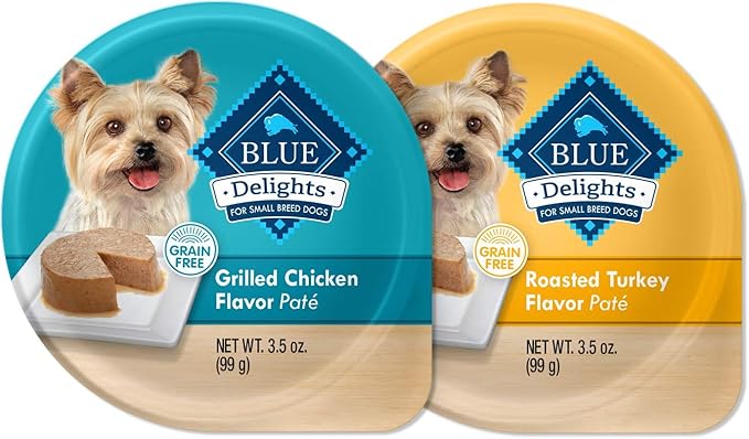 Blue Buffalo Delights Natural Adult Small Breed Wet Dog Food Cups, Pate Style, Roasted Turkey & Grilled Chicken 3.5-oz (24 Count - 12 of Each Flavor)