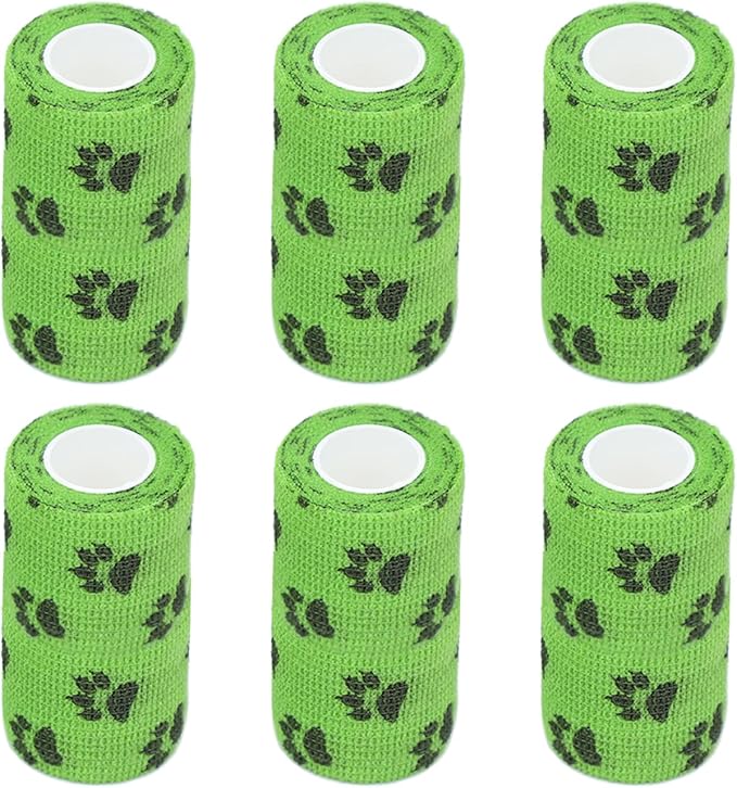 Vet Wrap, Self Adhesive Wrap, First Aid Self Adherent Warp, Self Stick Bandage for Pets Dog Legs Paws Horse Cats Wounds Healing, Disposable Dog Booties Paw Protectors, 4 Inch, 6 Rolls (Green)