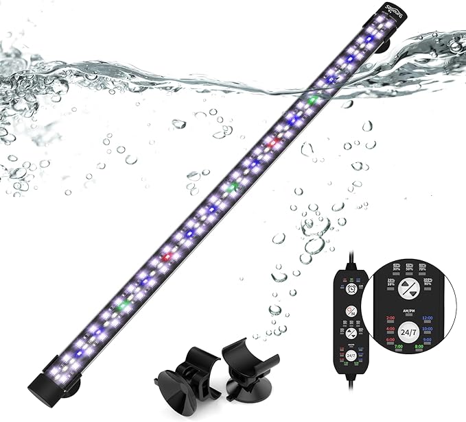 Submersible Aquarium Light for Fish Tank, 24/7 Cycle Fish Tank Light with Timer, Full Spectrum+7 Single Colors, Auto On/Off, Adjustable Brightness (22.8 Inch for 24-43inch Tank)