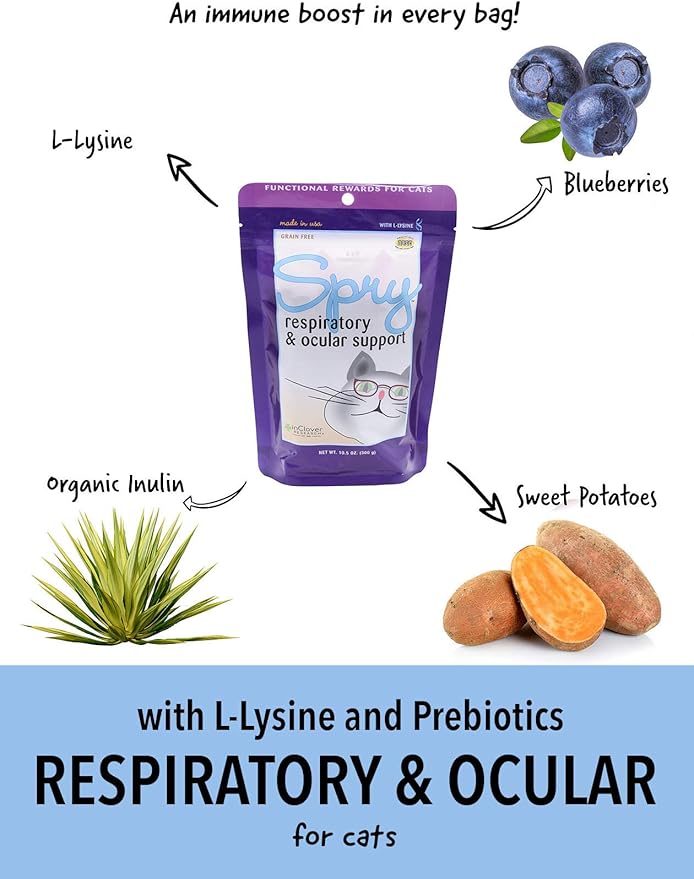 In Clover Spry, Cat Eye Care Support, L-Lysine Cat Treat Supplement, Cat Immune Support Supplement, Cat Health Daily Treat, Prebiotic Cat Health Support, Cat Antioxidant Respiratory Health for Cats