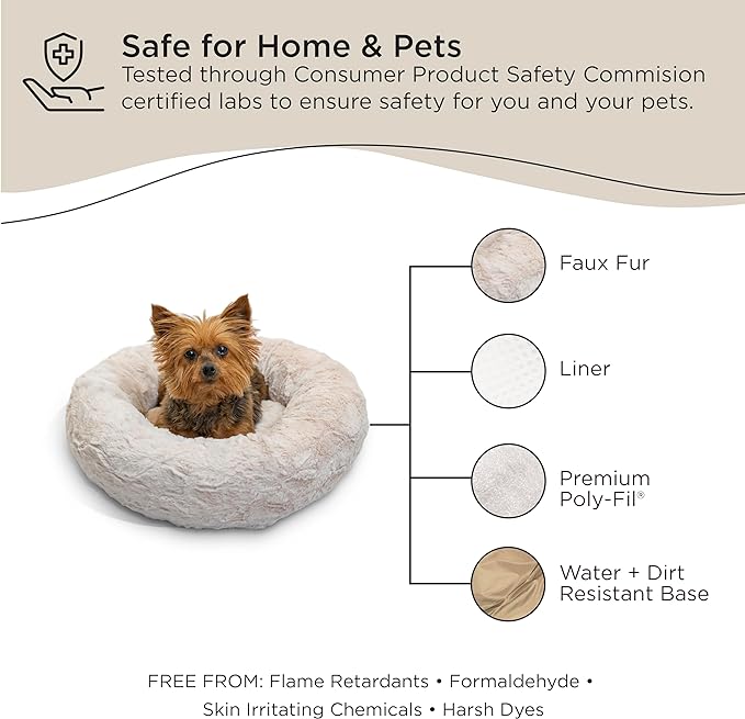 Best Friends by Sheri The Original Calming Donut Cat and Dog Bed in Lux Fur Oyster, Extra Small 18"