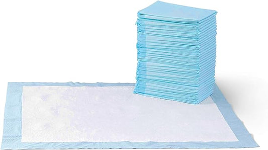 Amazon Basics Dog and Puppy Pee Pads with 5-Layer Leak-Proof Design and Quick-Dry Surface for Potty Training, Standard Absorbency, X-Large, 28 x 34 Inch - Pack of 60, Blue & White