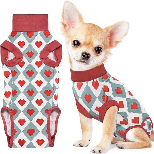 Recovery Suit for Dogs, Dog Recovery Suit Male Female Post Spay, Neuter, Abdominal Surgery Recovery Suit with an Inner Layer Pocket, Prevent Licking Soft Breathable Cotton, Red, XS