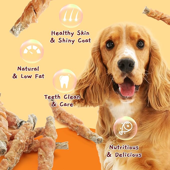 Jungle Calling Dog Treats, High Protein Dog Chewy Treats Healthy Teeth and Coat, Chicken Wrapped Cod Skin Sticks, Rawhide Free Cod Fish Skin Treats for Dogs, 10.6 oz