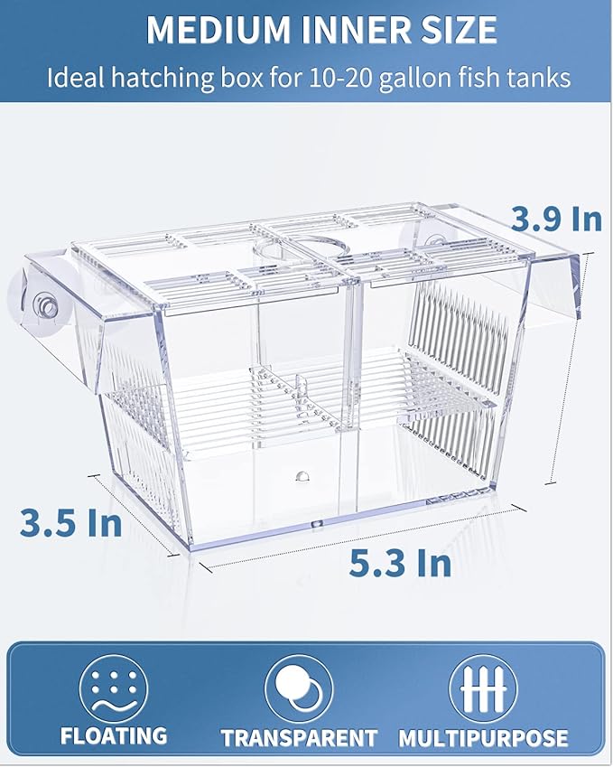 Pawfly Aquarium Fish Breeding Box Acrylic Hatchery Incubator Tank with Suction Cups Medium Isolation Box for Baby Fish Shrimp Betta and Guppy