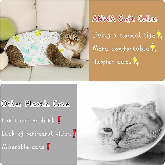 ANWA Cat Recovery Suit - Breathable Cat Surgery Recovery Suit Female, Cat Onesie for Cats After Surgery, Cat Spay Recovery Suit Female Abdominal Wounds