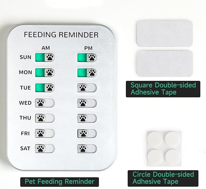 Dog Feeding Reminder, Magnetic OR Double Sided Adhesive Application, AM/PM Daily Chart Signs, Helps You Track Pets Feeding & Medication, Easy to Use on Fridge, Wall, Food Storage Bin (Silver)