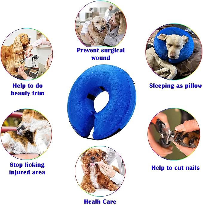 Katoggy Inflatable Dog Collar, Soft Dog Cone for dogs after surgery, Adjustable Blow up Donut E-Collars for Small Medium Large Dogs and Cats