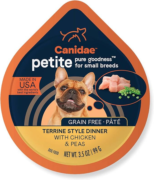 Canidae Pure Petite Small Breed Cup Pate with Chicken & Peas Dog Wet, 3.5 Oz (Pack of 12)