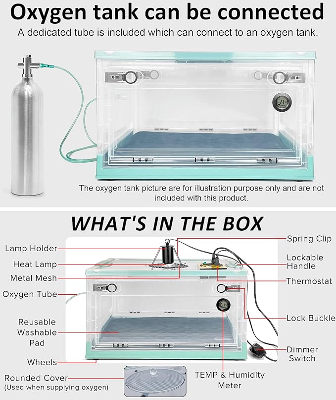 Puppy Incubator with Temperature Control & Ventilation Fan, Incubator for Puppies with Heating and Oxygen Tube, Kittens Incubator & Brooder, Pet Incubator for Dogs, Chicks, Birds and Newborn Critters