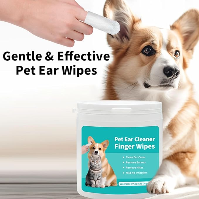 Dog Ear Cleaner Finger Wipes，Premium Ear Finger Wipes for Dogs Cats 50 Pcs Reduce Earwax Buildup Sooths Deodorizes Relieve Ear Itching Inflammation, Fresh Coconut Scent, Natural Ingredients (50 Pcs)