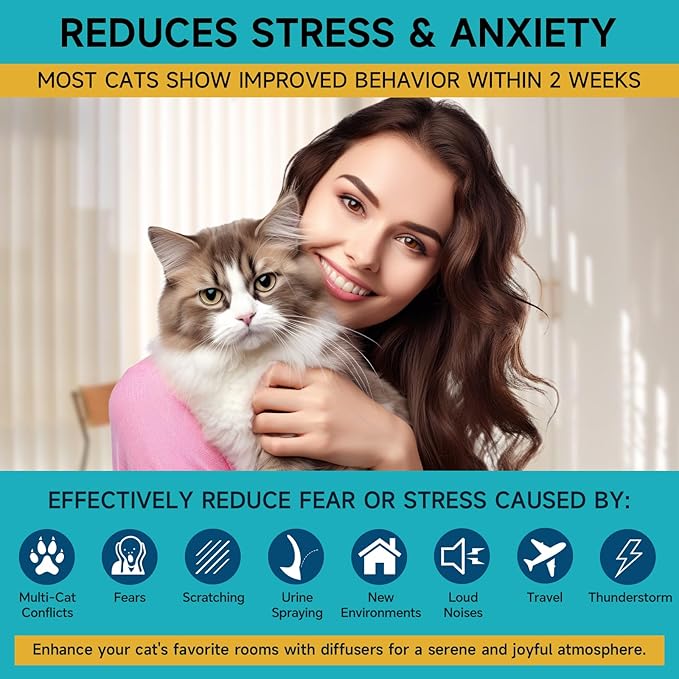 Cat Calming Diffuser Refills - Cat Pheromones Calming Diffuser for Cats Relieve Anxiety & Stress, 2-Month Supply Cat Pheromone Diffuser Refills (Fits All Common Diffuser