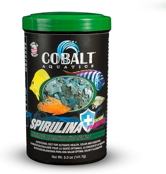 Cobalt Spirulina Fish Flakes with Probiotics -5oz - Premium Tropical Fish Food for Vibrant Health - Ideal for Fish Tanks & Aquariums