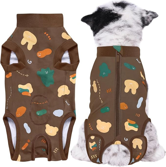 Recovery Suit for Dogs, Dog Surgery Recovery Suit with Zipper Closure Post Spay, Neuter, Abdominal Surgical Suit for Male Female Dogs Can Pee, Prevent Licking Dog Onesies, Brown Bear, M