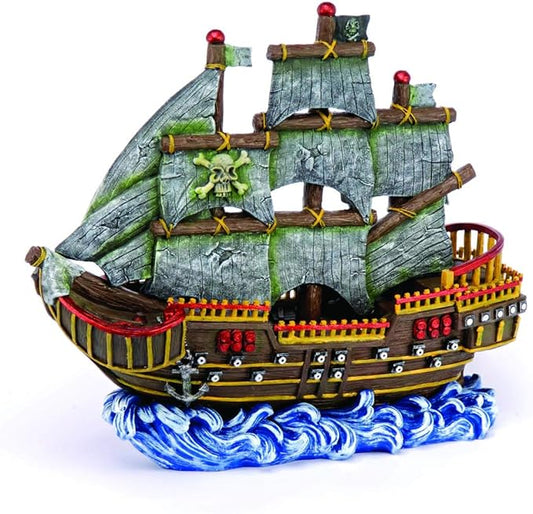 Penn-Plax Wave-Runner Pirate Ship Aquarium Decoration – Safe for Freshwater and Saltwater Fish Tanks – Large
