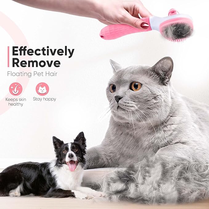 Cat Brush Self Cleaning Slicker Brush with Release Button, Dog Shedding Brush for Grooming, Cat Comb Pet Massage Tool Suitable for Long or Short Pet Hair Cleaner, Removes Tangles & Loose Fur