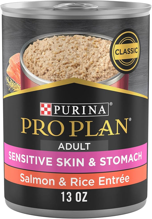 Purina Pro Plan Sensitive Skin and Stomach Wet Dog Food Pate Salmon and Rice Entree - (Pack of 12) 13 Oz. Cans