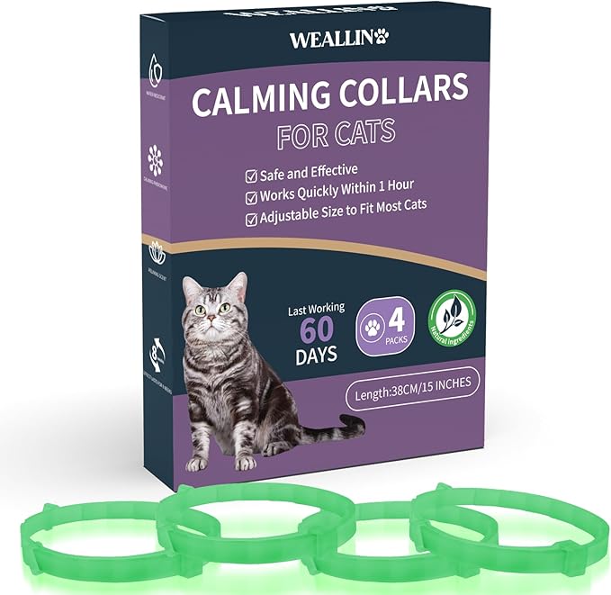 4 Pack Calming Collar for Cats Glow in The Dark, Cat Calming Collar Anti Anxiety Aggression Stress Pheromone Collar for Cats with 60 Days Long-Lasting Effect, Adjustable for Most Cat