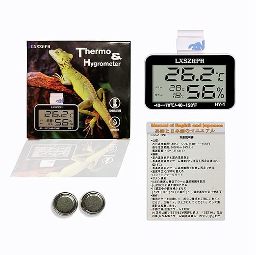 Reptile Thermometer Hygrometer with High Low Temperature Alarm Digital Temperature Humidity Meter Gauge with Hook for Reptile Tanks, Terrariums, Vivariums, Black 1Pack (1Pack)