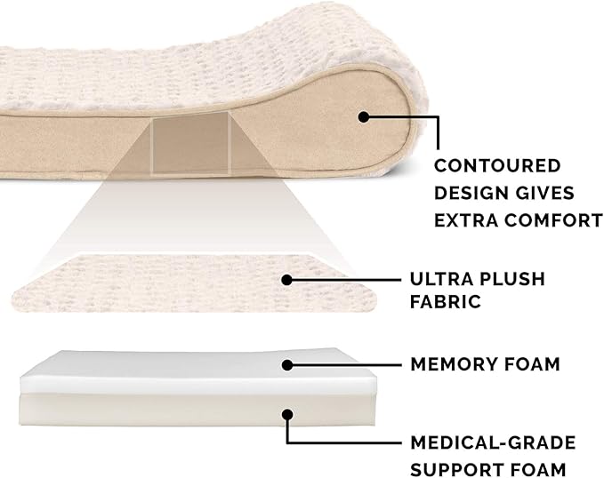 Furhaven Memory Foam Dog Bed for Large Dogs w/ Removable Washable Cover, For Dogs Up to 150 lbs - Ultra Plush Faux Fur & Suede Luxe Lounger Contour Mattress - Cream, Jumbo Plus/XXL