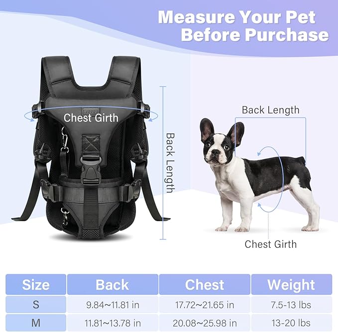 YUDODO Pet Dog Front Carrier Backpacks Multiple Adjustable Small Dog Chest Carrier Legs Out Easy-Fit Dog Travel Backpack Carrier for Hiking Camping for Small Medium Dogs Cats and Rabbit (Medium,Black)