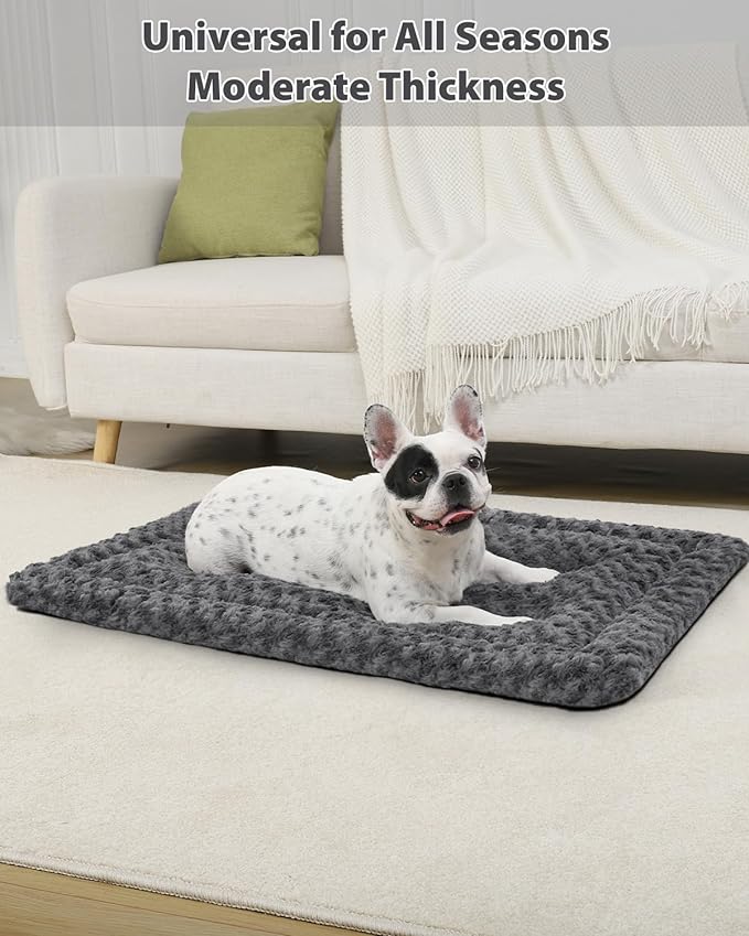 Washable Dog Bed Mat Reversible Dog Crate Pad Soft Fluffy Pet Kennel Beds Dog Sleeping Mattress for Large Jumbo Medium Small Dogs, 29 x 18 Inch, Gray