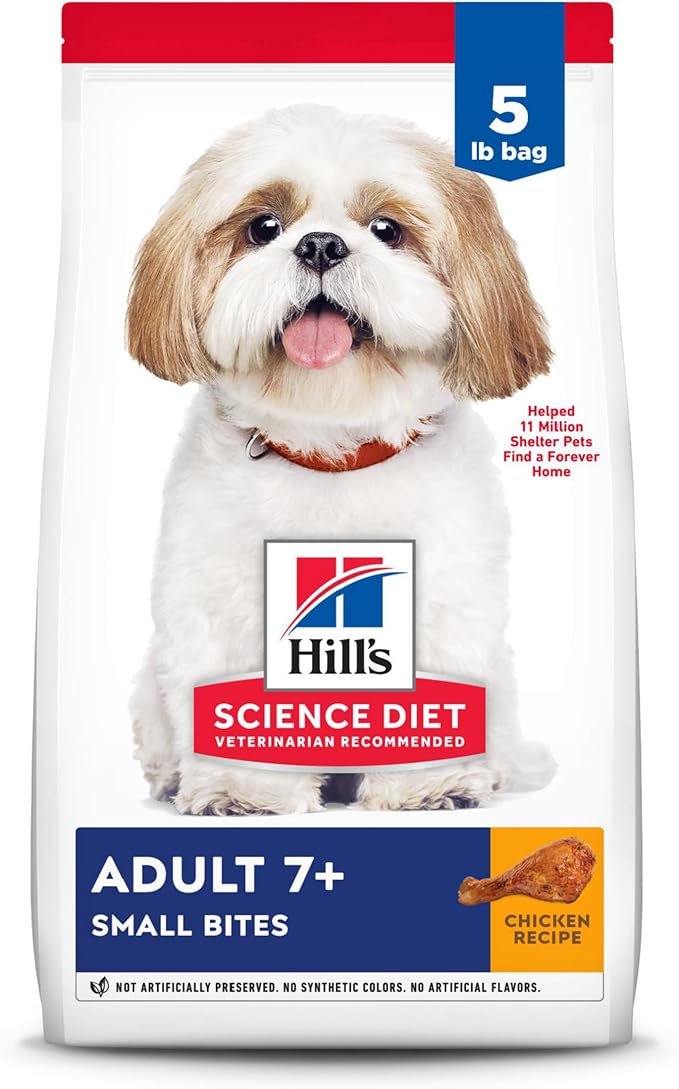 Hill's Science Diet Adult 7+, Senior Adult 7+ Premium Nutrition, Small Kibble, Dry Dog Food, Chicken, Brown Rice, & Barley, 5 lb Bag