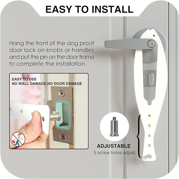 2Pcs Cat Door Holder Latch Larger Cat Door Alternative to Keep Dogs Out of Cat Litter Boxes and Food with 5 Adjustable Sizes Strap 2.5-6" Wide Fast Latch Strap Let's Cats in Easy to Install White