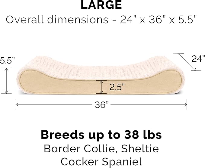 Furhaven Memory Foam Dog Bed for Large/Medium Dogs w/ Removable Washable Cover, For Dogs Up to 38 lbs - Ultra Plush Faux Fur & Suede Luxe Lounger Contour Mattress - Cream, Large