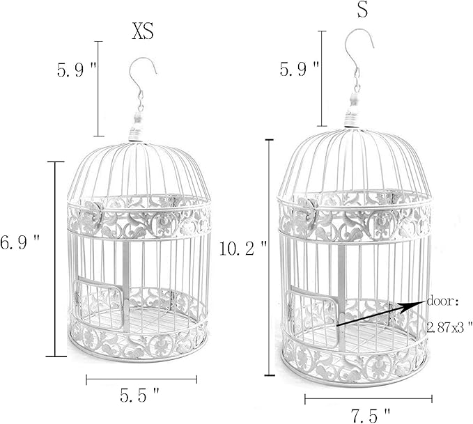 PET SHOW Pack of 2 Round Birdcages Decor Metal Wall Hanging Bird Cage for Small Birds Wedding Party Indoor Outdoor Decoration 9.8INCH and 13.8INCH Color Black White (Black)