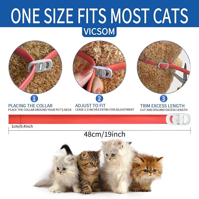 4 Pack Flea Collar for Cats, Cat Flea and Tick Collar 8 Months Prevention Cat Flea and Tick Treatment, Waterproof Adjustable Cat Flea Collar, Natural Anti Tick and Flea Collar for Kitten, Red