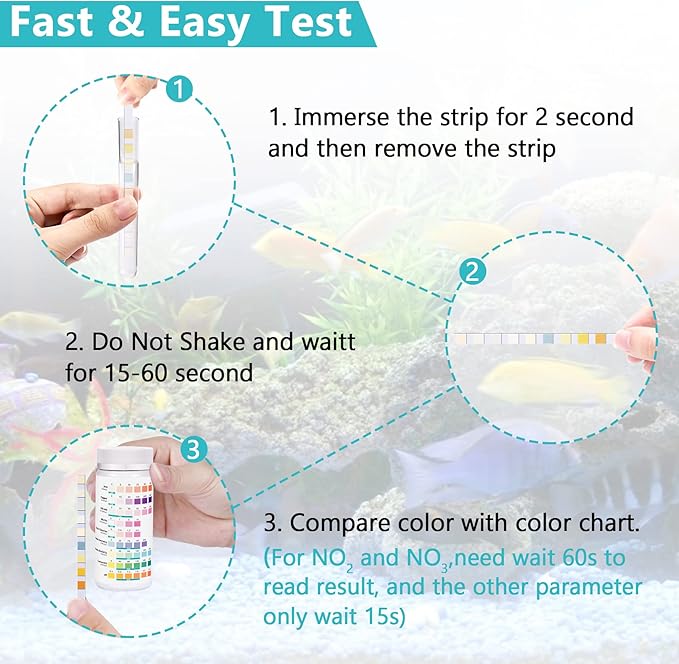 Aquarium Test Strips for Freshwater Fish: 9 in 1 Fish Tank Water Testing Kit for Aquarium Pond - Accurate Testing Nitrate Nitrite Hardness Free Chlorine pH Carbonate Total Alkalinity-100 Strips