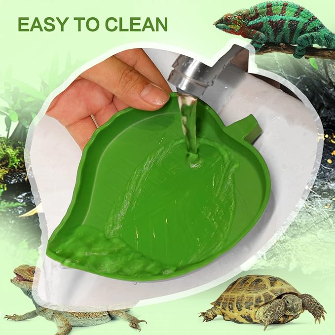 Reptile Leaf Food Water Bowl, 2 Pieces Reptile Leaf Shape Dish Flat Drinking Bowl Water Plate for Turtle Lizards, Hamsters, Snakes 2 Sizes