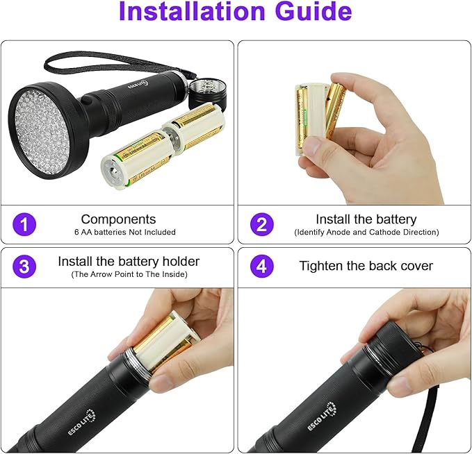 Escolite UV Flashlight Black Light for Pet Urine Detection, Super Bright 100 LED Blacklight Flashlights, Handheld UV Light Dog Pee Light Detector, Ultraviolet Flashlight for Bed Bug, Scorpion Finder