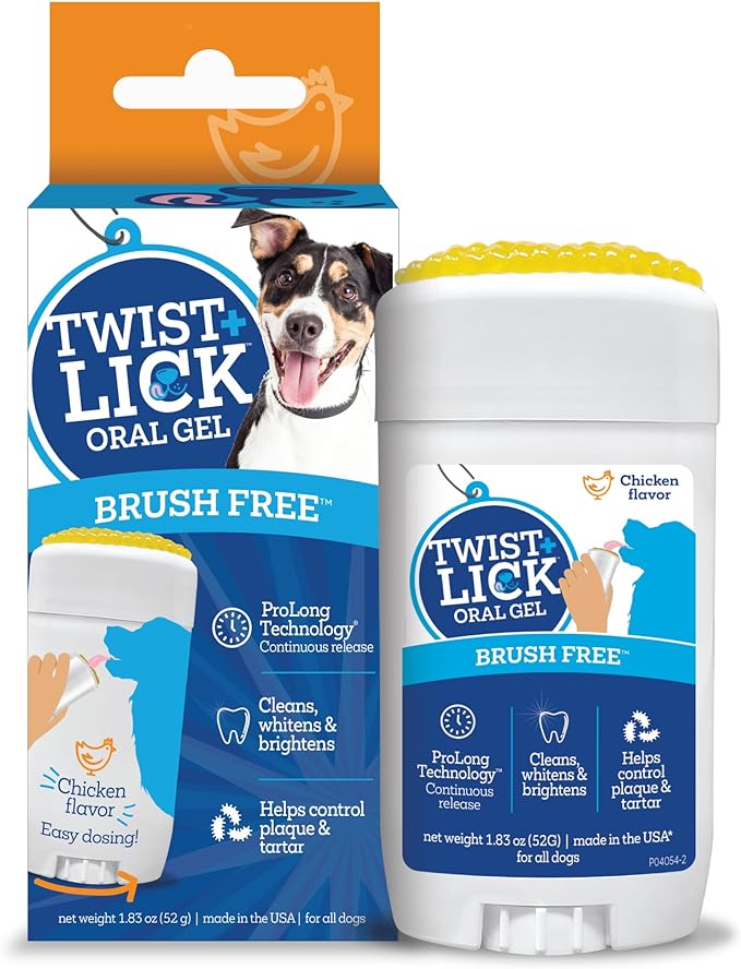 Twist + Lick Dental Treat for Dogs, Dental Gel Cleans Teeth and Gums, Freshens Breath, Chicken Flavor, Fun to Use