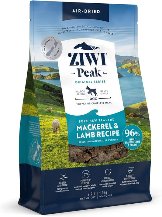 ZIWI Peak Air-Dried Dog Food – All Natural, High Protein, Grain Free and Limited Ingredient with Superfoods, Mackerel and Lamb, 2.2 Pound (Pack of 1)