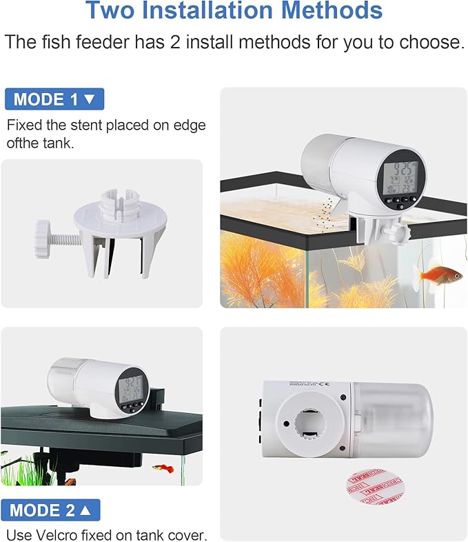 Automatic Fish Feeding Machine, Suitable for Aquarium or Fish Tank, Weekend and Holiday Display Battery Powered Fish Food Moisture-Proof Goldfish Turtle Food Distribution Machine,200ml Large Capacity