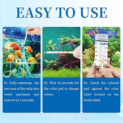 6 in 1 Aquarium Test Strips Fast & Accurate Water Quality Testing Strips for Freshwater Saltwater,Pond Fish Tank Test Strips for PH,Carbonate,Hardness,Residual Chlorine,Nitrate,Nitrite 50pcs