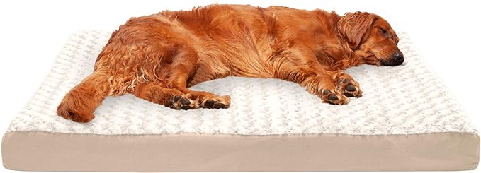 Furhaven Memory Foam Dog Bed for Large Dogs w/ Removable Washable Cover, For Dogs Up to 95 lbs - Ultra Plush Faux Fur & Suede Mattress - Cream, Jumbo/XL